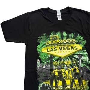 Startee Men’s Sz Small Black Graphic Yellow Green Las Vegas Scene Cotton T-Shirt